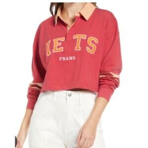 (S) NWT $50 UO Iets Frans Cropped Varsity Rugby Long Sleeve Red
